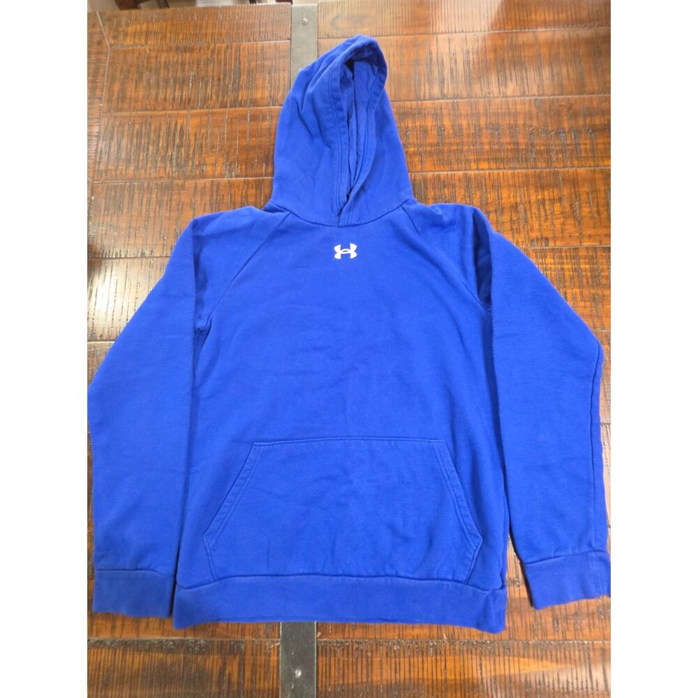 Under Armour Boys Pullover Hoodie YXL Blue Solid Long Sleeve Hooded Pockets